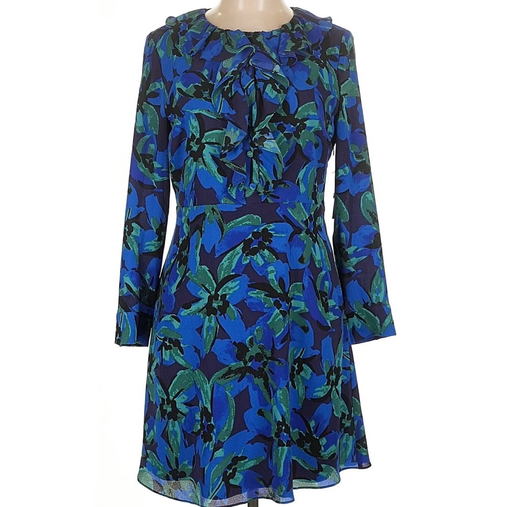Floral Blue and Green Long Sleeve Dress